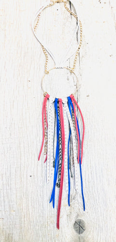 Leather Red, White & Blue Long Necklace