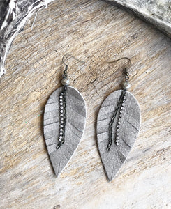Matte Taupe Leather Feather Earrings