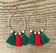 Load image into Gallery viewer, Green &amp; Red Tassel Earrings