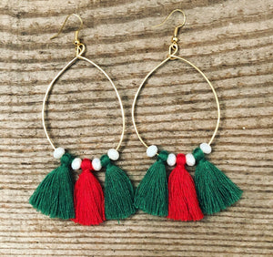 Green & Red Tassel Earrings