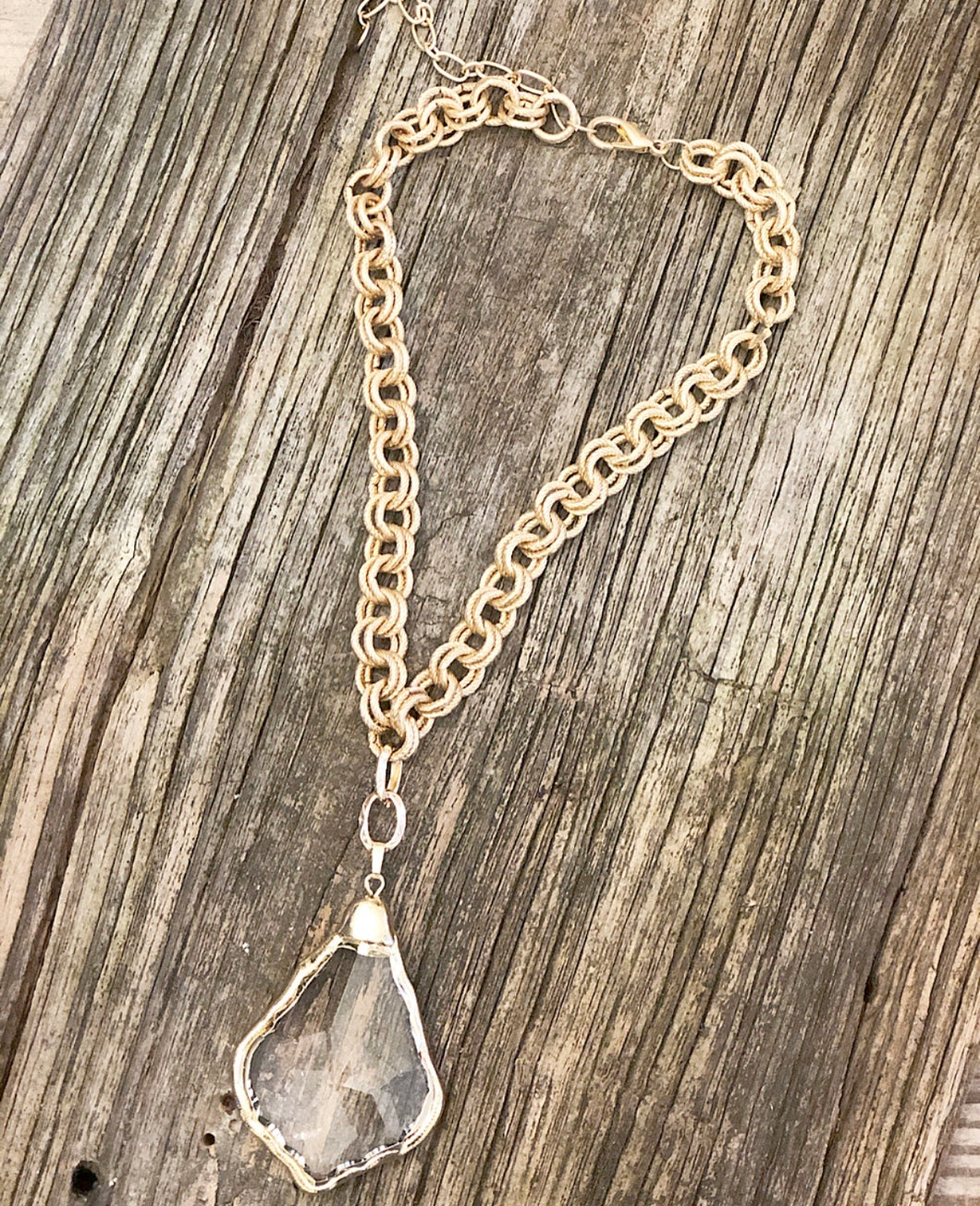 Antique Gold Crystal Pendant Necklace