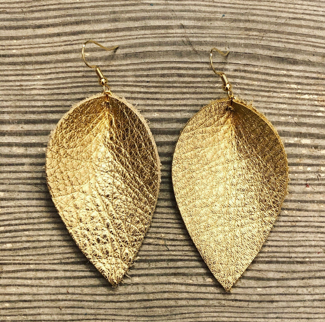 Gold, Champagne, Bronze Leather Earrings
