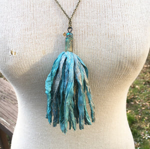 Teal Tassel Necklace without Feather