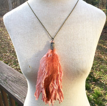 Load image into Gallery viewer, Coral Tassel Necklace with Feather