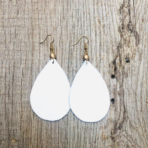 White Leather/Gold Bead Earrings