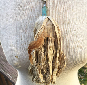 Fawn Tan Tassel Necklace with Feather