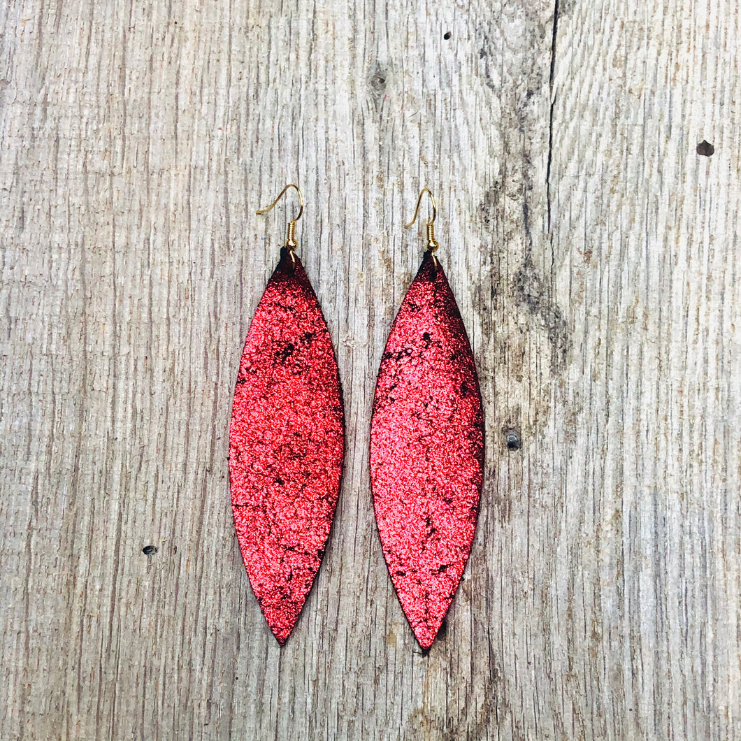 Red & Black Metallic Leather Earrings