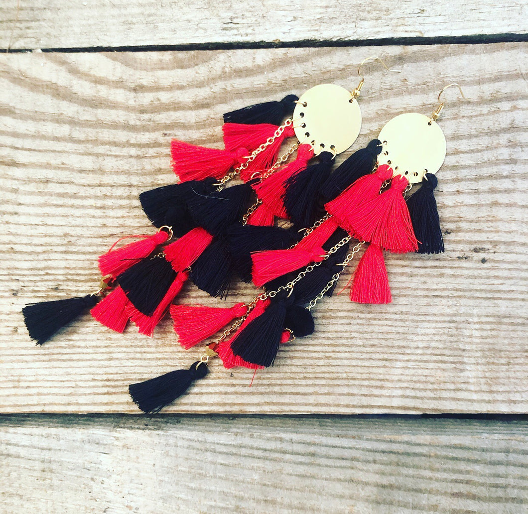 Red & Black Tassel Earrings