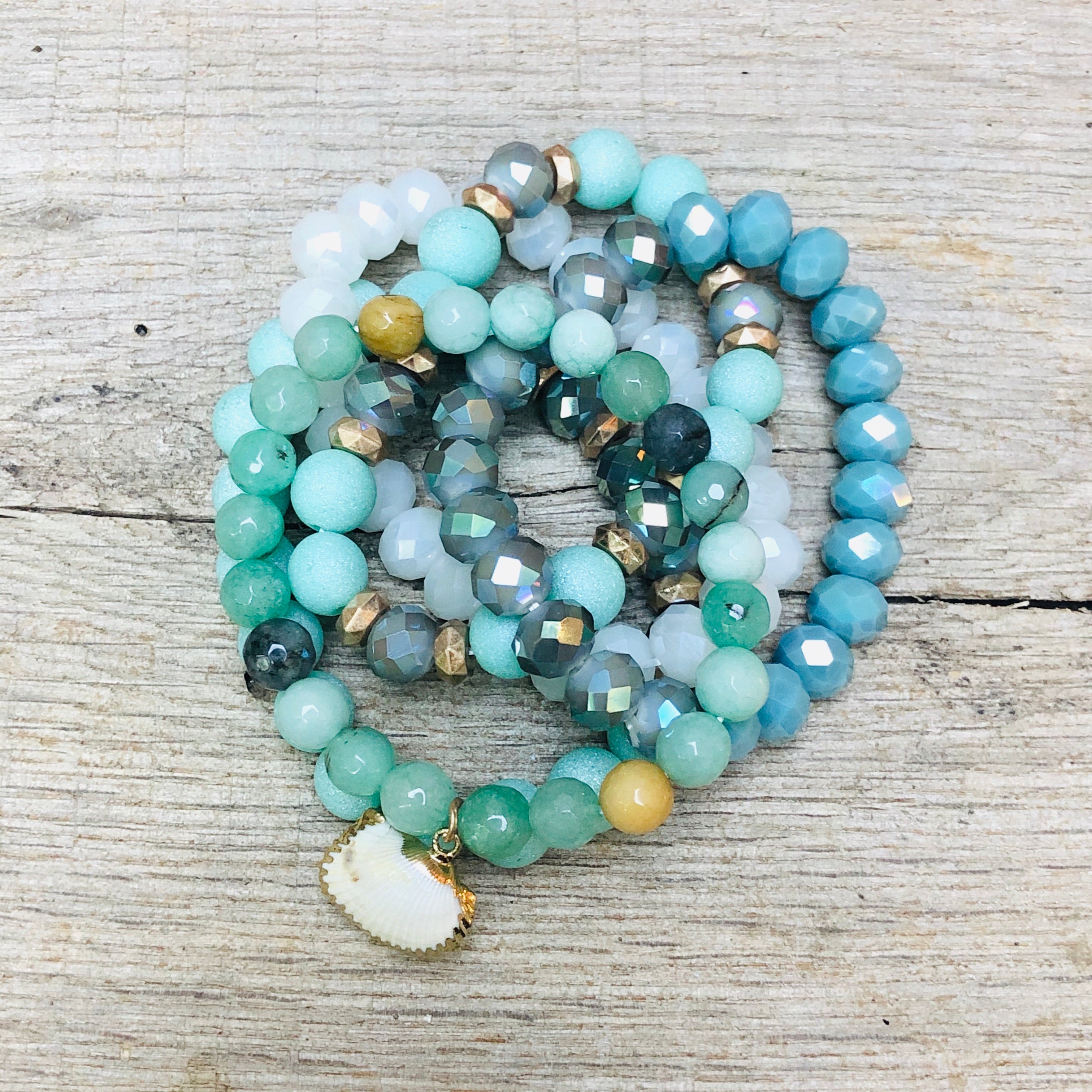 Sparkling Crystal Teal Bead Bracelet Stack Bracelet 