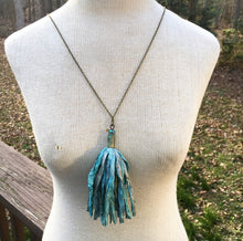 Load image into Gallery viewer, Teal Tassel Necklace without Feather